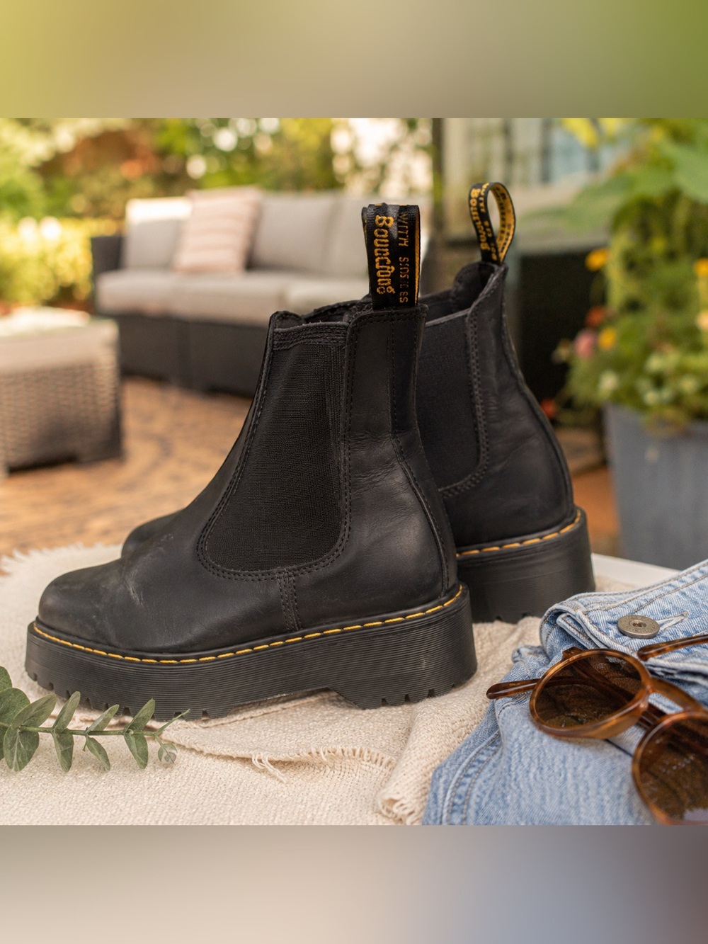 Dr. Martens Black Chelsea Lug Boots with Yellow Stitching (read description!)